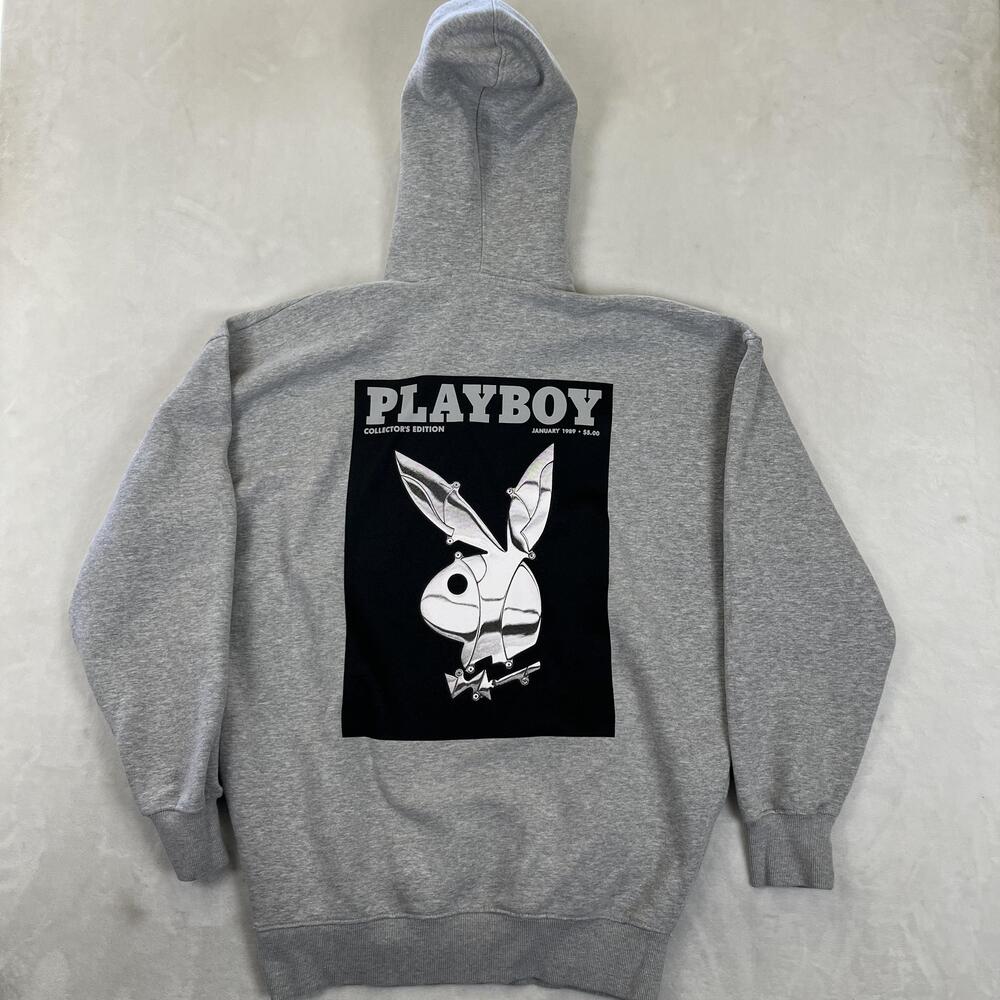 Playboy X Missguided Hoodie Sweatshirt Women's 6 Gray Fleece Oversized